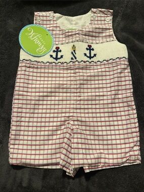Classic Whimsy Smocked Lighthouse and Anchor Jon Jon sz 3m NWT